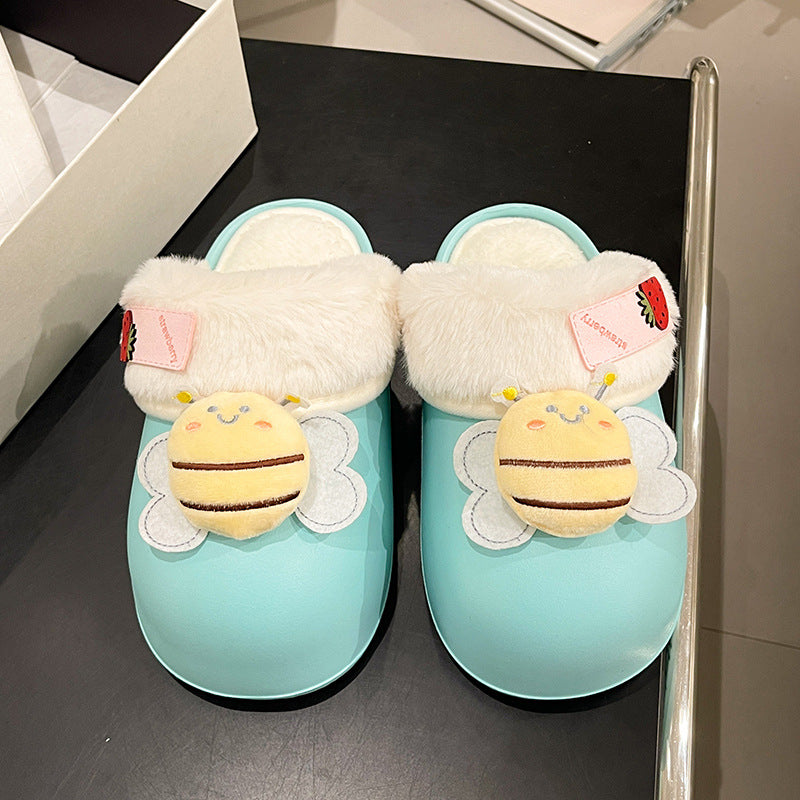 Wholesale Waterproof EVA Cartoon Little Bee Autumn and Winter Plus Velvet Cotton Slippers